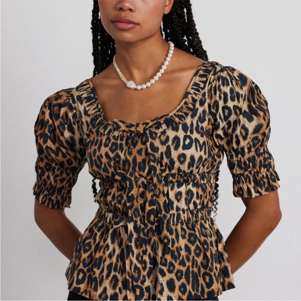Damson Madder Leopard Print Blouse with Front Ties US12/ UK16